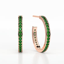 Load image into Gallery viewer, EMERALD SMALL HOOP PAVE EARRINGS
