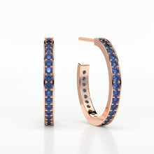 Load image into Gallery viewer, SAPPHIRE SMALL HOOP PAVE EARRINGS
