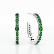 Load image into Gallery viewer, EMERALD SMALL HOOP PAVE EARRINGS
