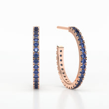 Load image into Gallery viewer, SAPPHIRE SMALL HOOP CASTLE EARRINGS
