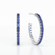 Load image into Gallery viewer, SAPPHIRE SMALL HOOP CASTLE EARRINGS
