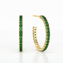 Load image into Gallery viewer, EMERALD SMALL HOOP CASTLE EARRINGS
