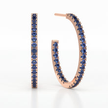 Load image into Gallery viewer, SAPPHIRE MEDIUM HOOP CASTLE  EARRINGS
