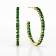 Load image into Gallery viewer, EMERALD MEDIUM HOOP CASTLE EARRINGS
