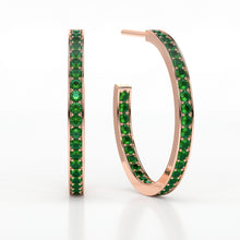 Load image into Gallery viewer, EMERALD MEDIUM HOOP PAVE EARRINGS
