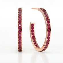 Load image into Gallery viewer, RUBY MEDIUM HOOP PAVE EARRINGS
