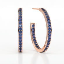 Load image into Gallery viewer, SAPPHIRE MEDIUM HOOP PAVE EARRINGS
