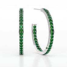 Load image into Gallery viewer, EMERALD MEDIUM HOOP PAVE EARRINGS
