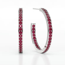 Load image into Gallery viewer, RUBY MEDIUM HOOP PAVE EARRINGS
