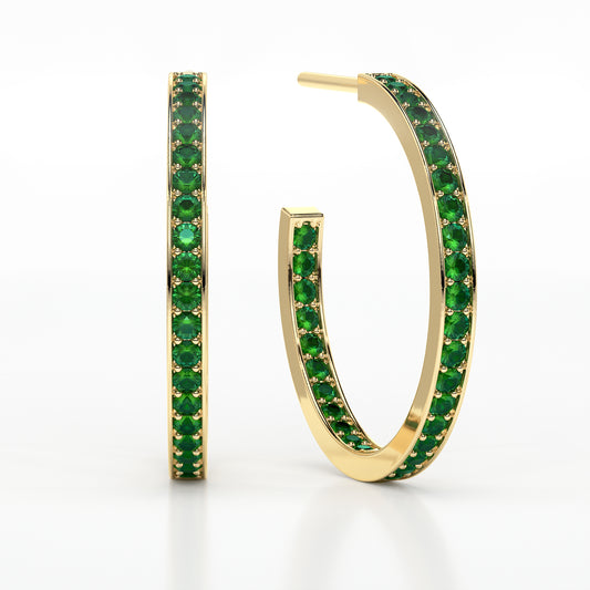 EMERALD MEDIUM HOOP PAVE EARRINGS