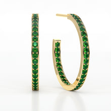 Load image into Gallery viewer, EMERALD MEDIUM HOOP PAVE EARRINGS
