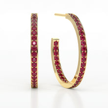 Load image into Gallery viewer, RUBY MEDIUM HOOP PAVE EARRINGS
