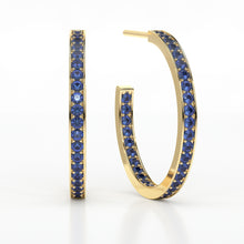 Load image into Gallery viewer, SAPPHIRE MEDIUM HOOP PAVE EARRINGS
